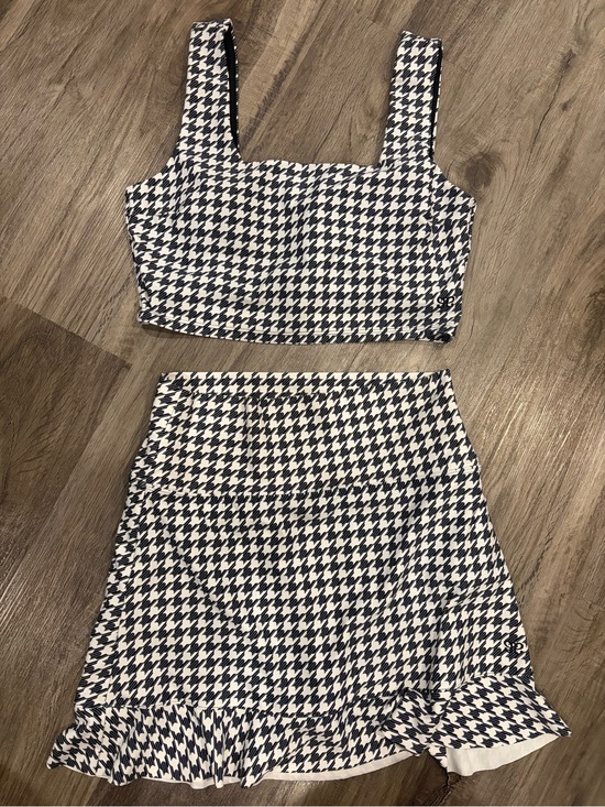 Albion Dresses & Skirts - Albion Navy and White Houndstooth Crop Top & A-Line Skirt Set